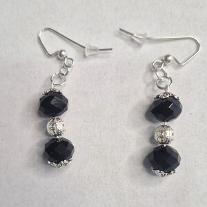 Artisan Black Crystal And Silvertone Dangle Earrings